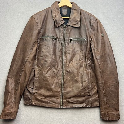 MAURITIUS GIPSY Lederjacke Damen groß braun Biker Militär durchgehender Reißverschluss Taschen