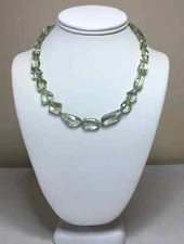 Natural Faceted Prasiolite Free form, Sterl. Silver Handmade necklace, knotted