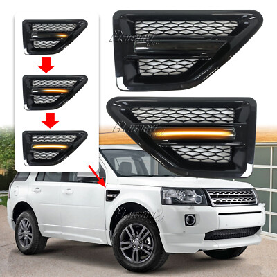 For Freelander 2 06-16 Upgrade Dynamic Side Marker Light + Black Air Vent Cover