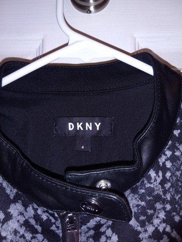 DKNY Women's Snake-Embossed Faux-Leather-Trim Jacket (4, Black Multi) - Picture 2 of 9