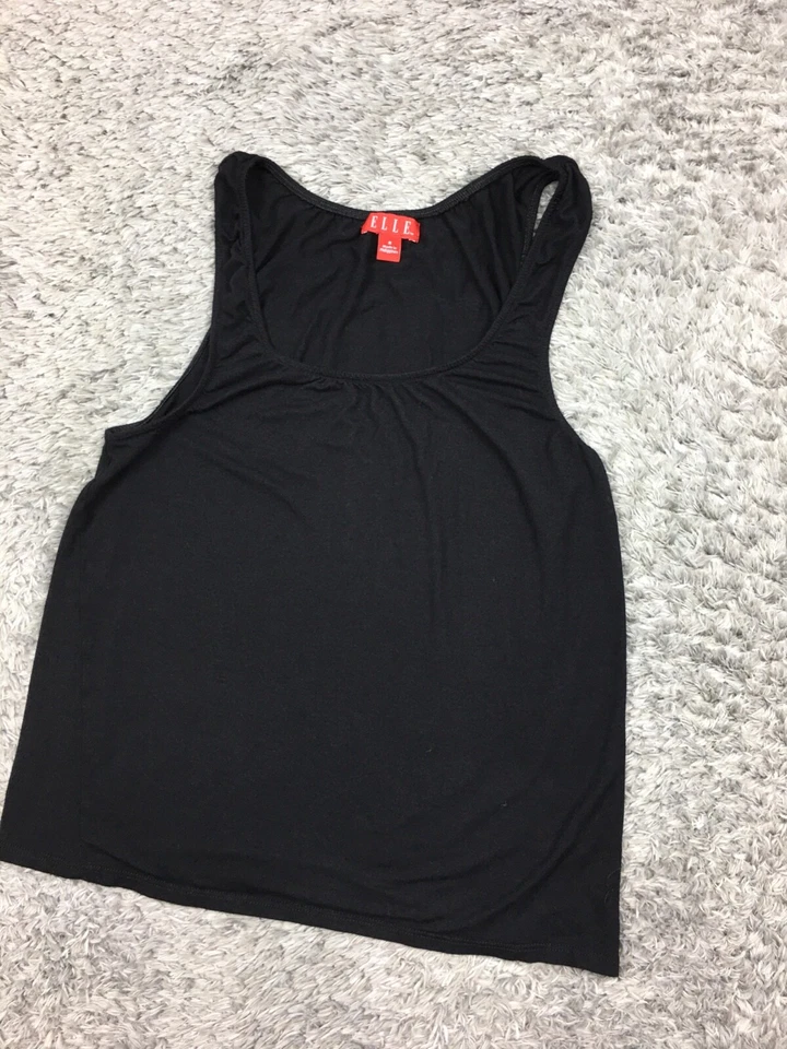 Camiseta sin mangas Elle para mujer talla pequeña negra elástica sin mangas Foto 2 de 4