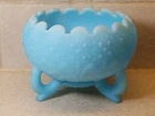 Vintage Signed Fenton Baby Blue Satin Glass Rose Bowl Orange Tree Pattern 3 Ftd.