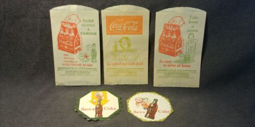 5 1930s Coca Cola No Drip Paper Bottle Protector Sleeve Coaster '50s Vintage S32 - Afbeelding 1 van 8