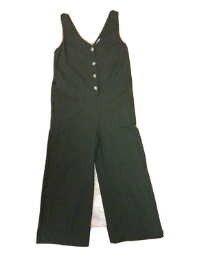 Jumpsuit Overalls Brown Linen Blend V-neck Cropped Leg Pockets