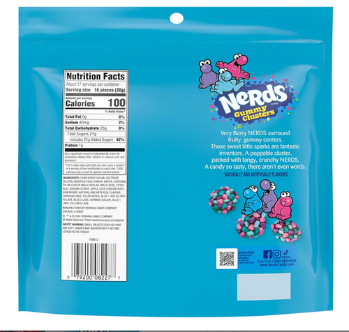 Nerds Gummy Clusters Candy, Very Berry, Resealable 18.5 Ounce Big Bag - Picture 9 of 9