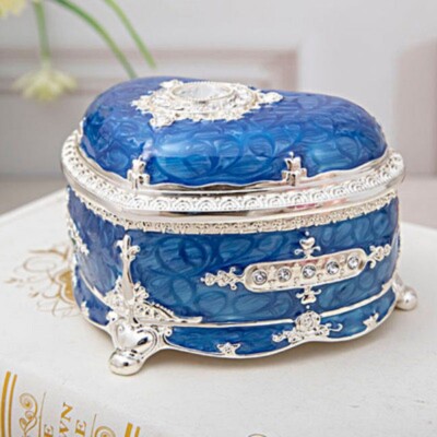 BLUE TIN ALLOY HEART SHAPE MUSIC BOX     WHAT A WONDERFUL WORLD   