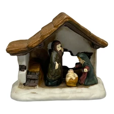 Porcelain Nativity Manger Scene Jesus Mary Joseph Stable 4" Christmas Village