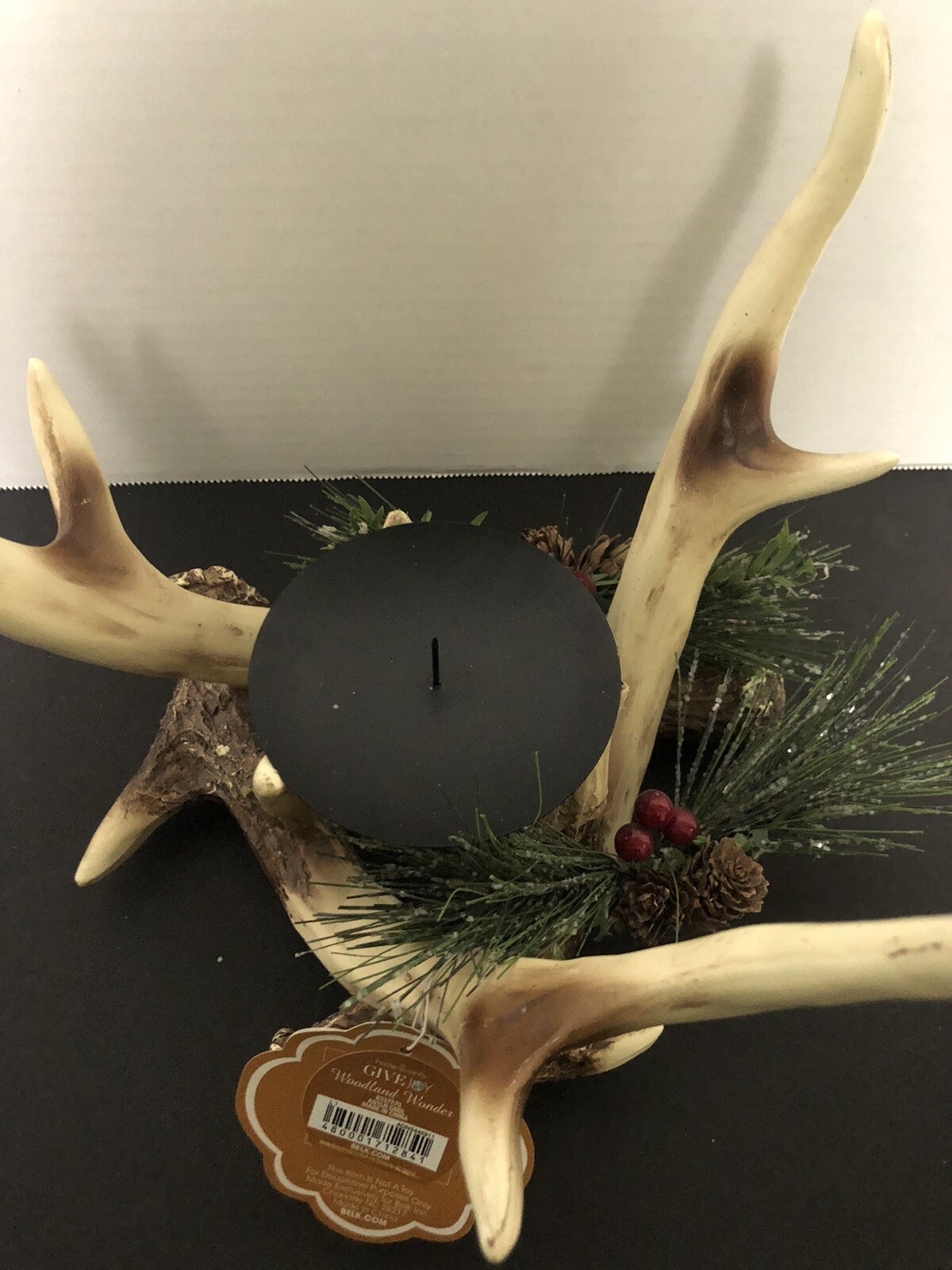 VINTAGE DEER ANTLER (RESIN) CHRISTMAS CANDLE HOLDER