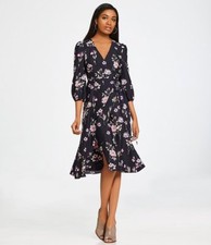 Eliza J Floral Print Faux Wrap Style Midi Dress ( Size 0)