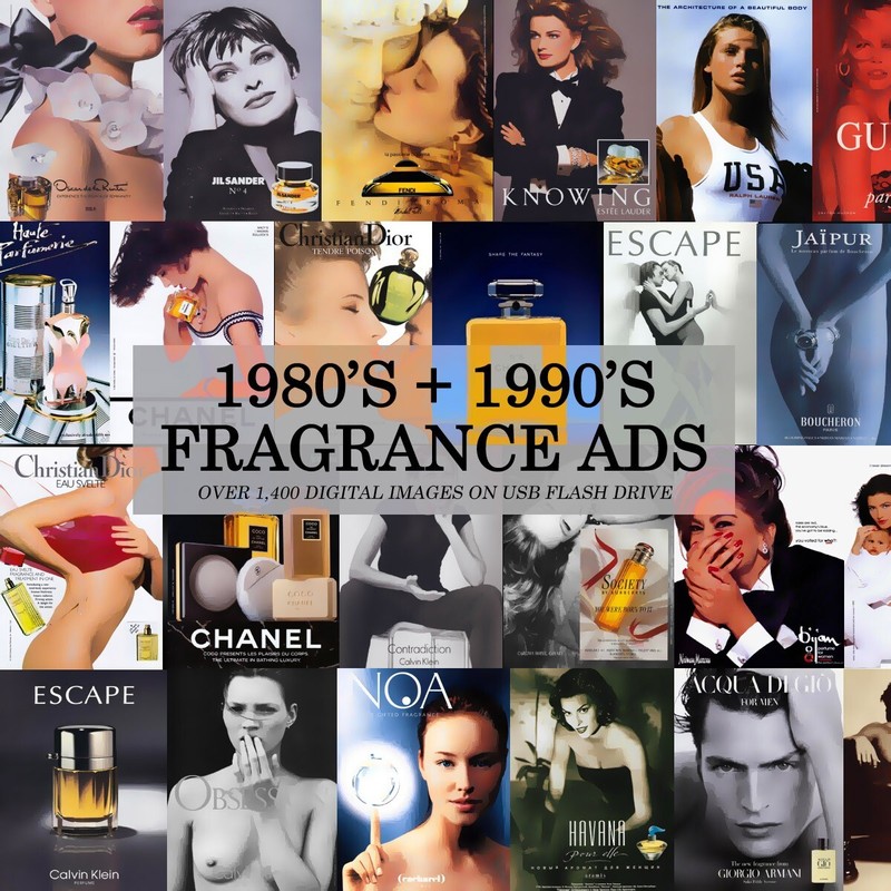 1,400+ Digital Images of 80's + 90's FRAGRANCE ADS on USB Flash Drive WOMEN MEN