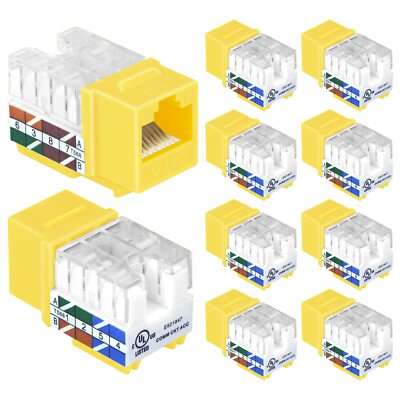 RJ45 Cat6 Keystone Jacks Slim Profile UL-Listed 10-Pack 90-Degree Ethernet Pu...