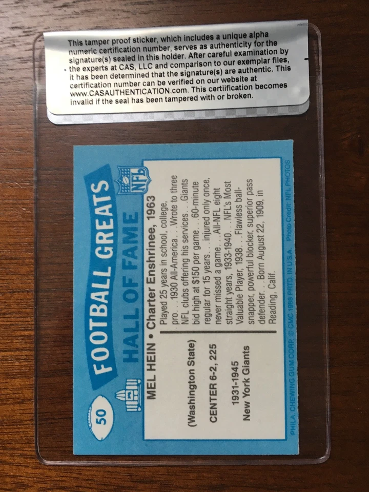 MEL HEIN 1988 SWELL AUTOGRAPHED SIGNED AUTO BASEBALL CARD CAS COA 50 GIANTS - Image 2 of 2