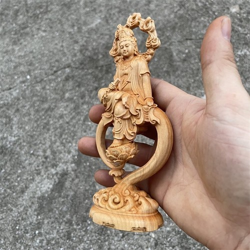 6,7" Buddha Statue Guan Yin Altar Schrein Deko Zypresse Holz geschnitzt Avalokitesvara - Bild 2 von 6