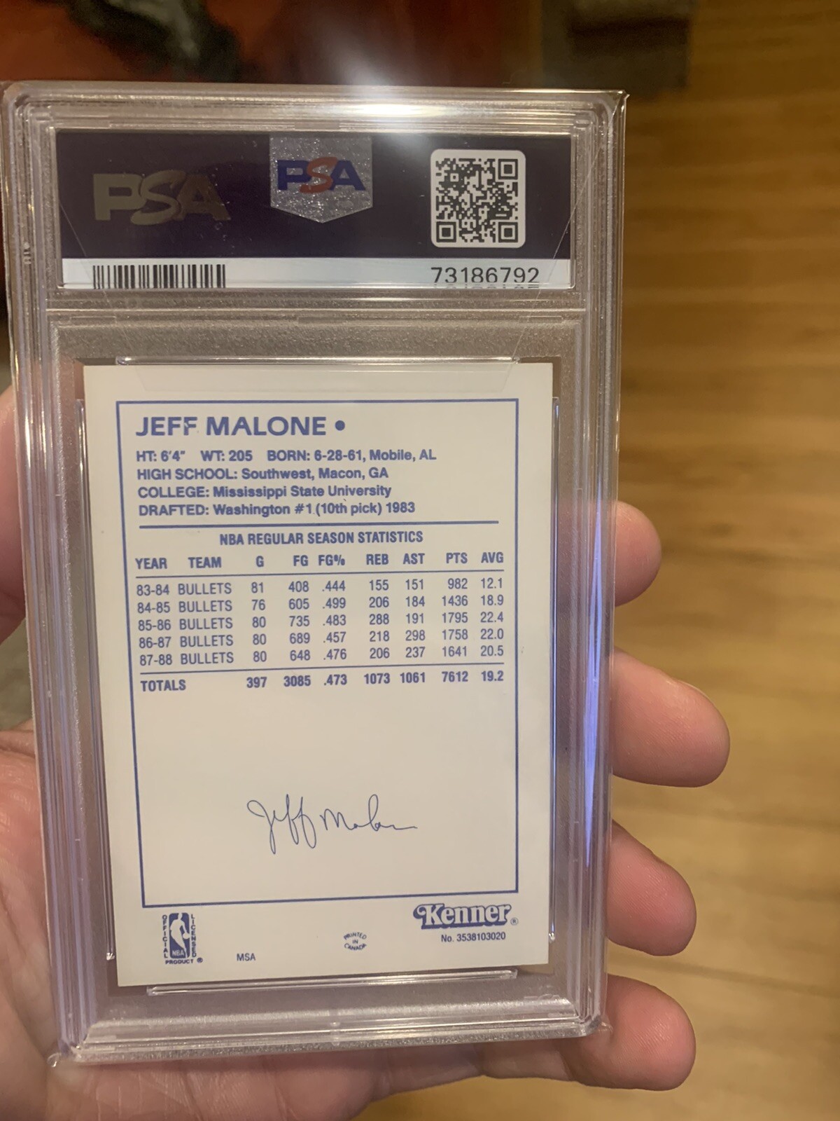 1988 Kenner Starting Lineup Cards Jeff Malone Washington Bullets PSA 7