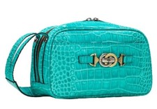 Patricia Nash Cerrisi Croco Embossed Leather Oval Crossbody Bag-Aqua-NWT- 189