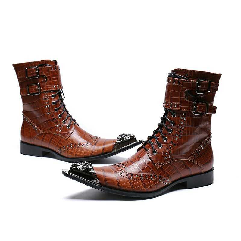 Rivet Men's Leather Ankle Boots Metal Pointy Toe Casual Shoes Gothic High Top OL