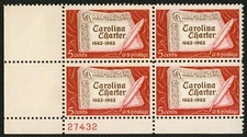 #1230 5c Carolina Charter, Plate Block [27432 LL] Mint **ANY 5=FREE SHIPPING**
