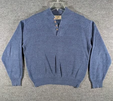Vintage Cabelas V-Neck 1/4 Button Sweater Mens Large Blue Knit Outerwear 90s