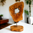 Unique Handcrafted Olive Wood Sculpture: Modern Abstract Desk Art, Natural Offic