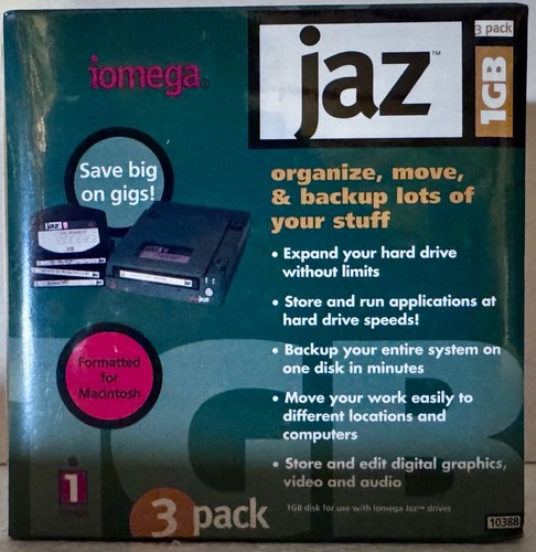 NEW 3-pack IOMEGA Jaz 1GB Disks formatted for Macintosh Item 10388