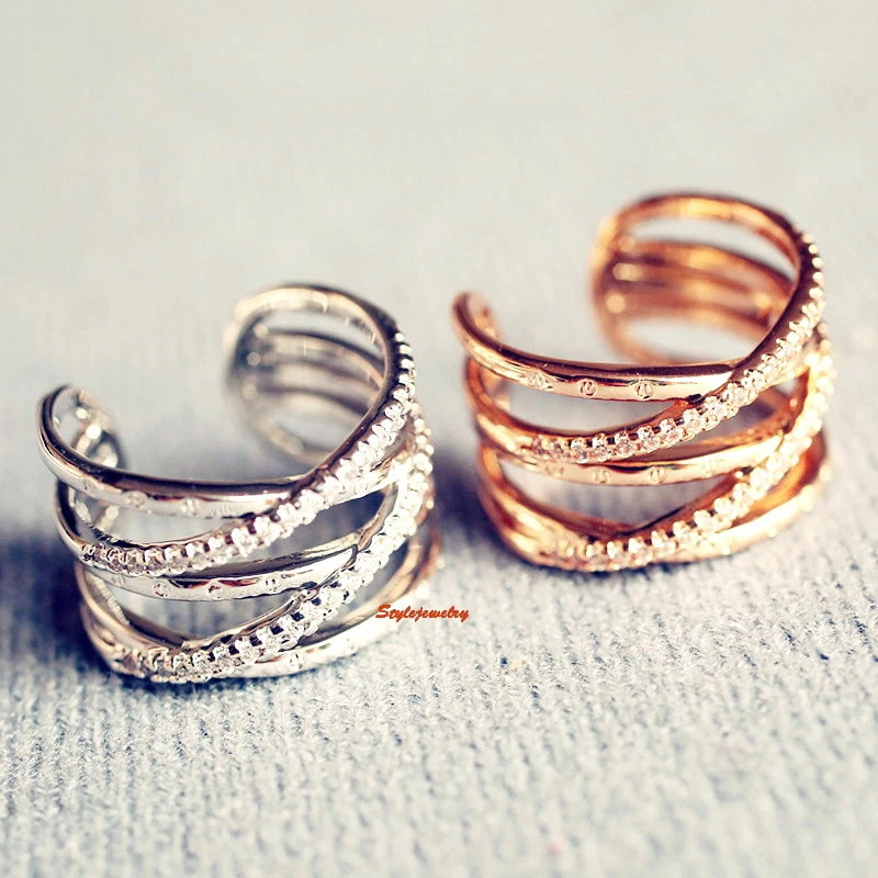 White Gold Filled Women Open Twist Wrap Ring Made With Swarovski Crystal R86 Foto 3 de 4