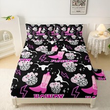 QQOMO Western Cowgirls Sheet Set Full Size, Cowboy Bedding Set 4pcs for Girls...