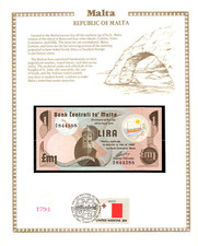 Malta 1 Lira Pound 1967 (1979) P-34a UNC w/FDI UN FLAG STAMP A/8 844588