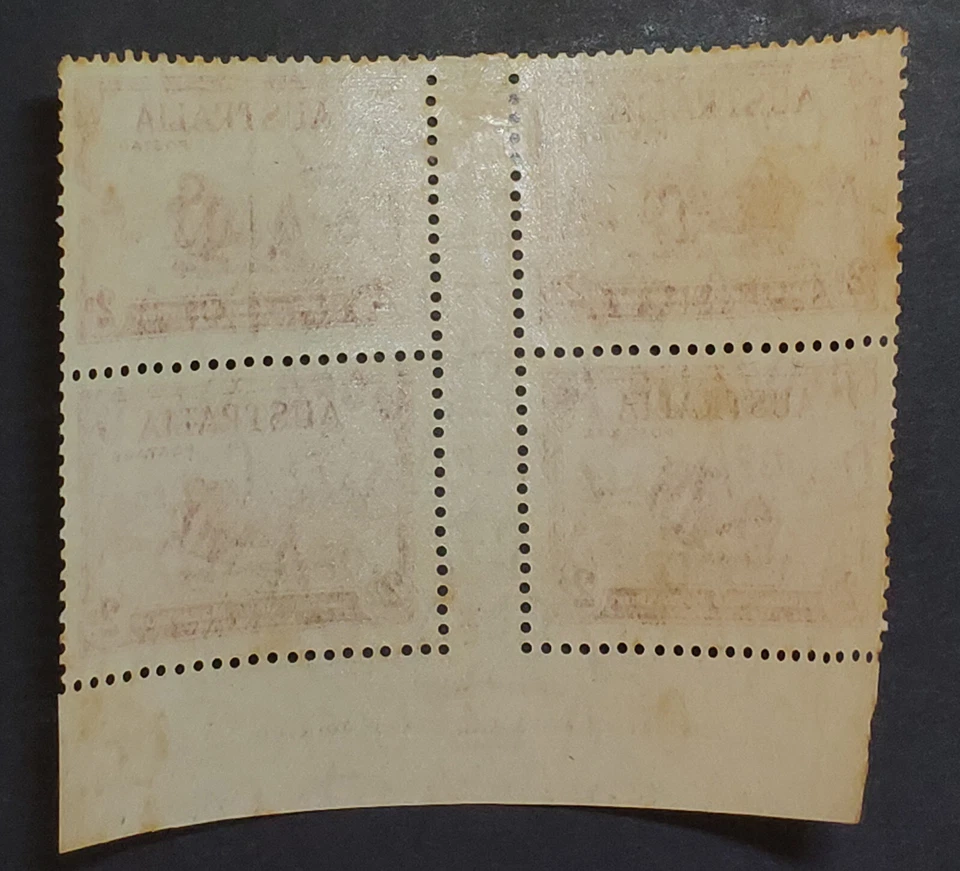 AUSTRALIA. GV. 1934. Capt. Macarthur 2d Ash imprint block of 4. Fine mint. - Image 2 of 3