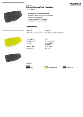 Beechfield Softshell Sports Tech Headband Stirnband CB316 Laufen Walking Rad NEU