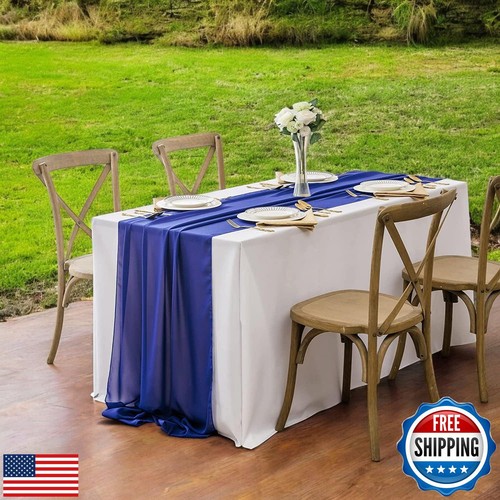 MDS Pack of 5 | Royal Blue | 14ft Chiffon Table Runner 29x170 Inches Long Rom - Picture 5 of 5