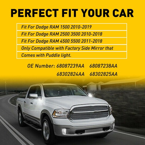 LED Truck Side Mirror Puddle Lights For Dodge Ram 10-19 1500 2500 3500 4500 5500 - Picture 6 of 10