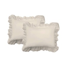 Ruffled Pillow Shams Embroidered Eyelet Standard Ivory 2 Pack Bedding