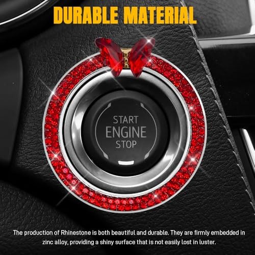 2PCS Bling Car Engine Start Stop Decoration Ring, Push to Start Button Red+Red - Picture 4 of 8