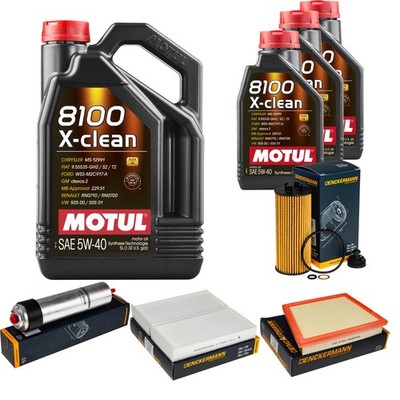 DENCKERMANN Inspektionspaket 8 L MOTUL 8100 X-CLEAN 5W-40 für BMW 2 Active