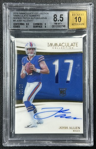 JOSH ALLEN BGS 8.5 2018 PANINI IMMACULATE NUMBERS ROOKIE PATCH 10 AUTO RC 5/17