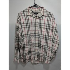Mens Burberry London Nova White Checkered Button Down Long Sleeve Shirt Size XL