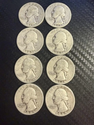 8 1942-1945 Silver Washington Quarters Circulated Uncertified US Coin Lot