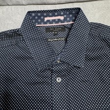 Ted Baker London Button Up Shirt Mens Size 4 Navy Polka Dot Short Sleeve