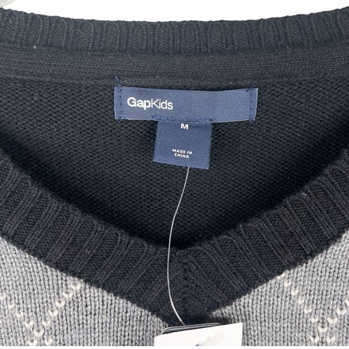 Gap Boys Argyle Sweater Soft Black Gray Medium M New - Picture 5 of 13