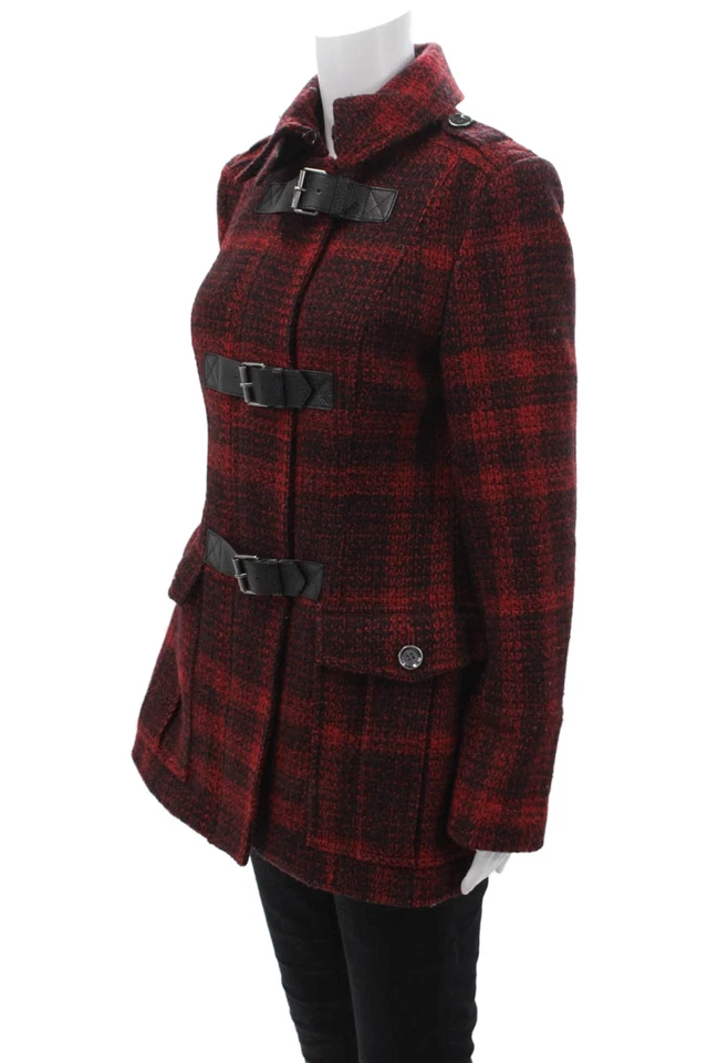 Burberry Brit, женщин, военная куртка клетку красный 100% шерсти пряжка размер 8 - Изображение 2 из 4