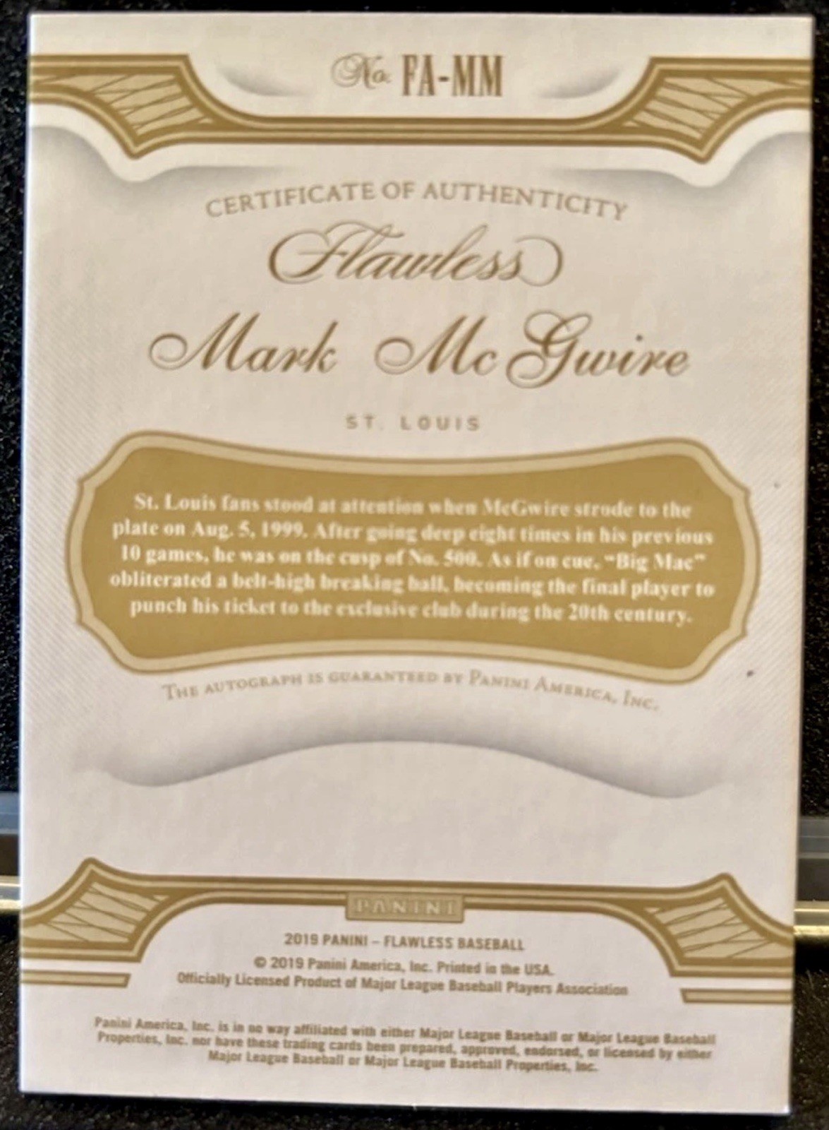 2019 Panini Flawless Mark McGwire On Card Auto 10/10 Flawless Autographs view 2