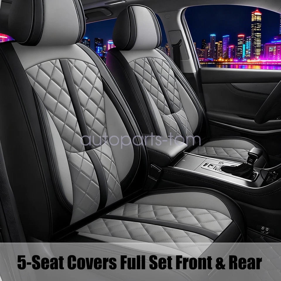 Full Set For Honda Pilot Car 5-Seat Covers Faux Leather Cushion Covers Gray Foto 2 de 4