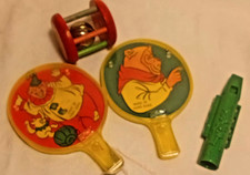 Vintage Lot Toys Dexterity Puzzle Wooden Rattle Rice Crispies Whistle Logistik