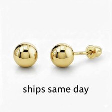 14k Yellow Gold Ball Stud Earrings with Screwbacks 3mm, 4mm, 5mm, 6mm, 7mm, 8mm,