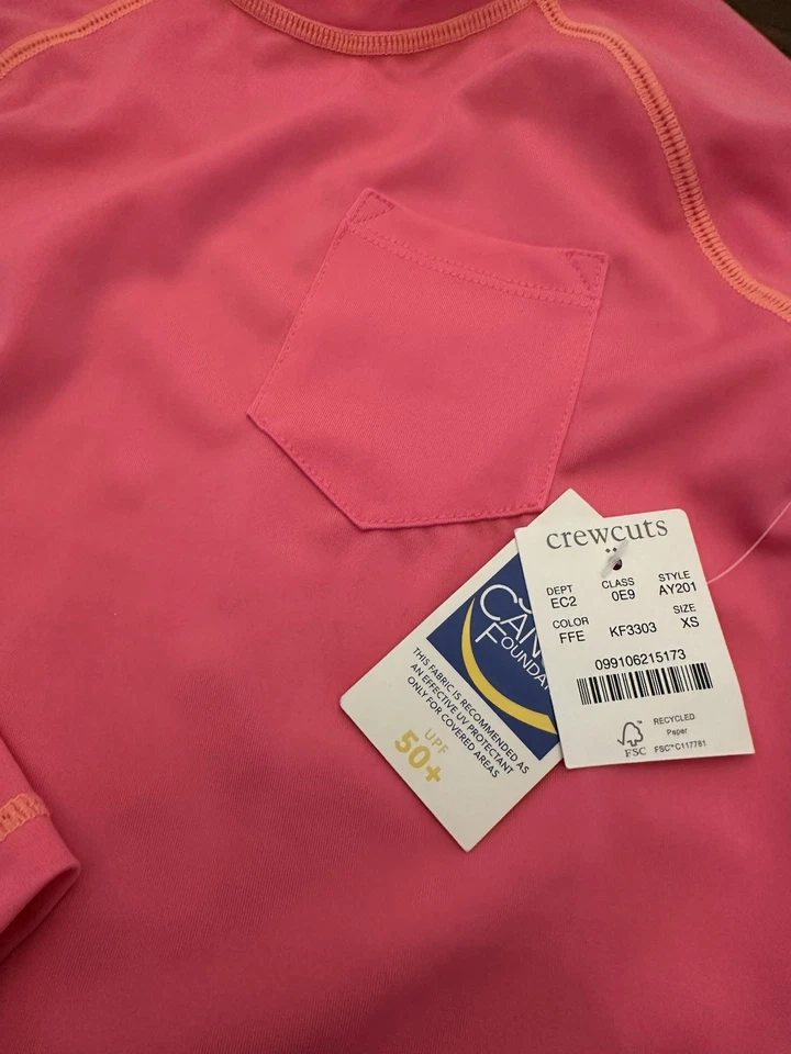 Crewcuts Rash Guard UPF 50+ 儿童 XS 码游泳衬衫长袖粉色 J Crew 全新 — 第 4/4 张图片