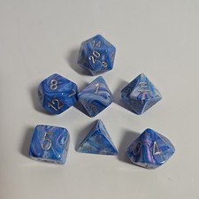 Chessex Mother of Pearl Dice Poly Set Blue w/Silver (7) NM