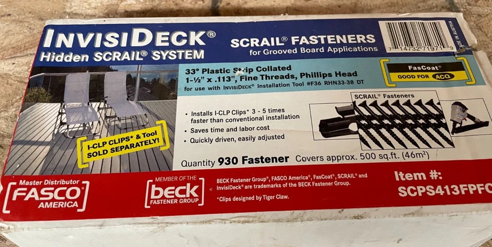 Fasco SCPS413FPFCB 1-1/2" 113 Fascoat InvisiDeck Scrail Sujetadores, 900/Caja Foto 3 de 4