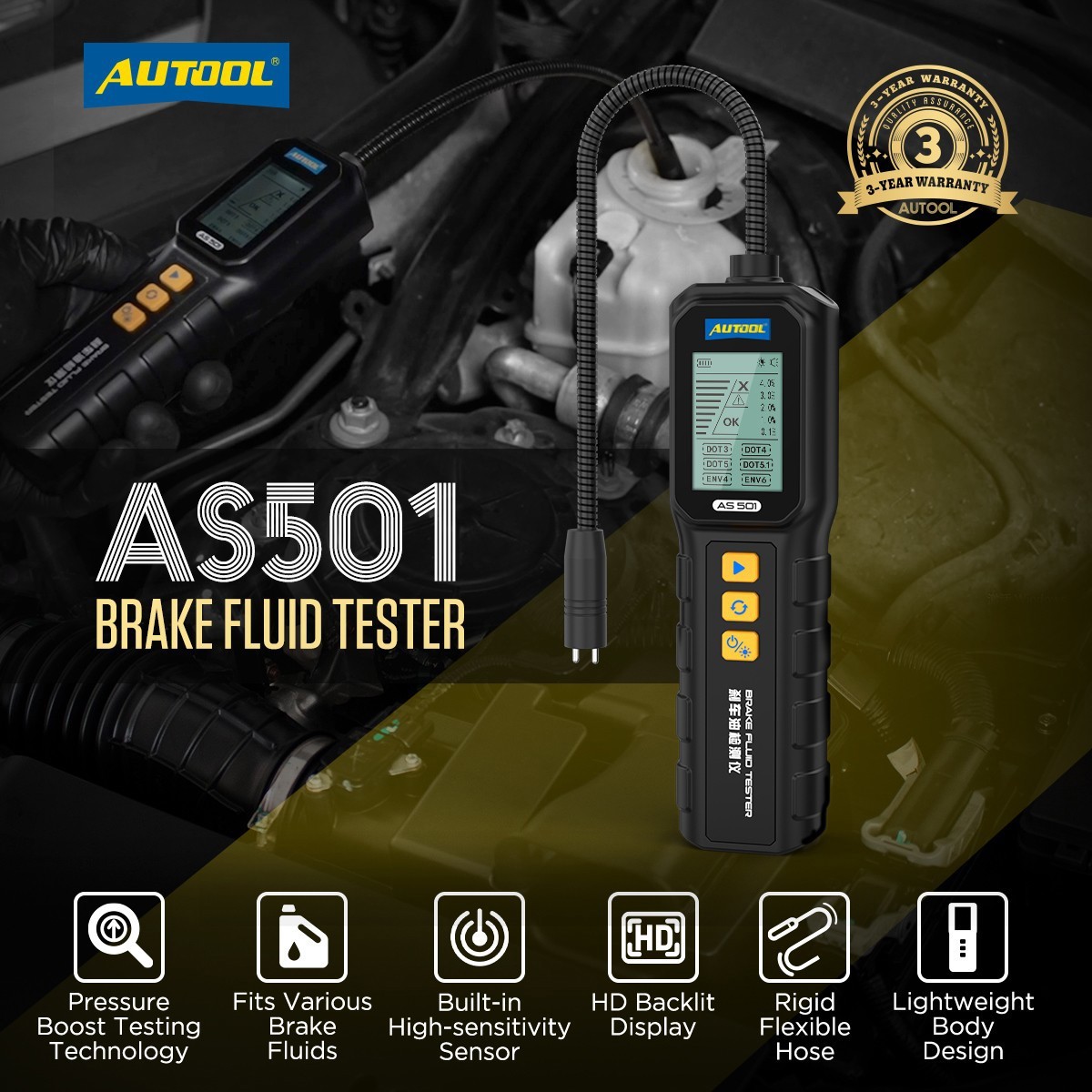 BELEY Automotive Remvloeistoftester Remvloeistofdichtheidsmeter Auto - Digitaal Remvloeistof Kookpunt Meetapparaat voor DOT3 DOT4 DOT5.1 met 2,8 LCD-scherm & Hoogprecisie Sonde (DY23B