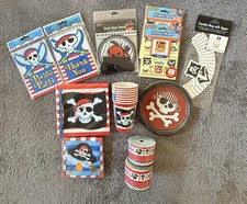 PIRATE birthday party supplies cups napkins plates stickers invites banner