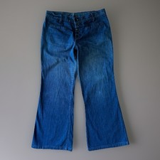 Vintage Navy Flare Pants 31 Blue Dark Wash 70s Military Seafarer Button Fly USA